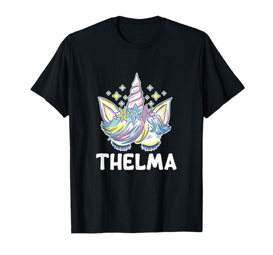 Cute Personalised Name Unicorn Crown Thelma T-Shirt