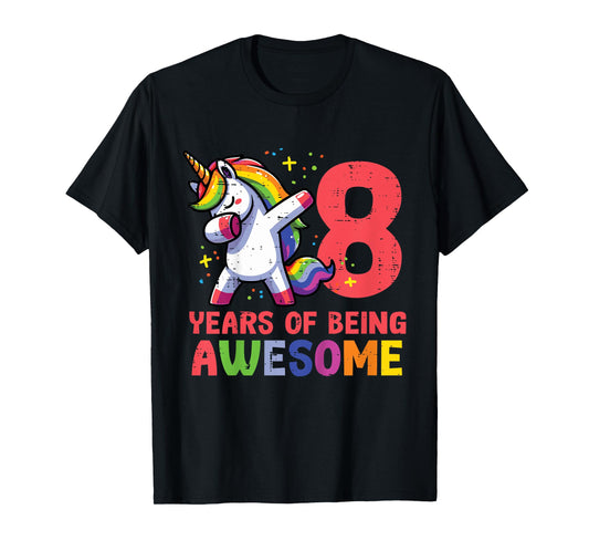 8 Years Of Being Awesome Unicorn 8th Birthday Girls Kids T-Shirt
