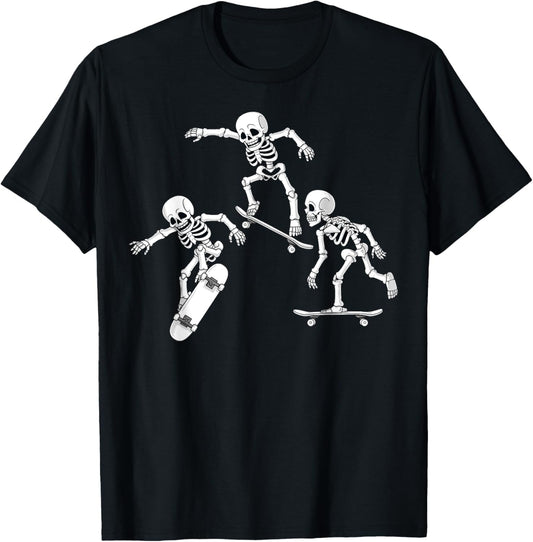 Skateboarding Skeletons Halloween Skater Boys Kids Skate T-Shirt