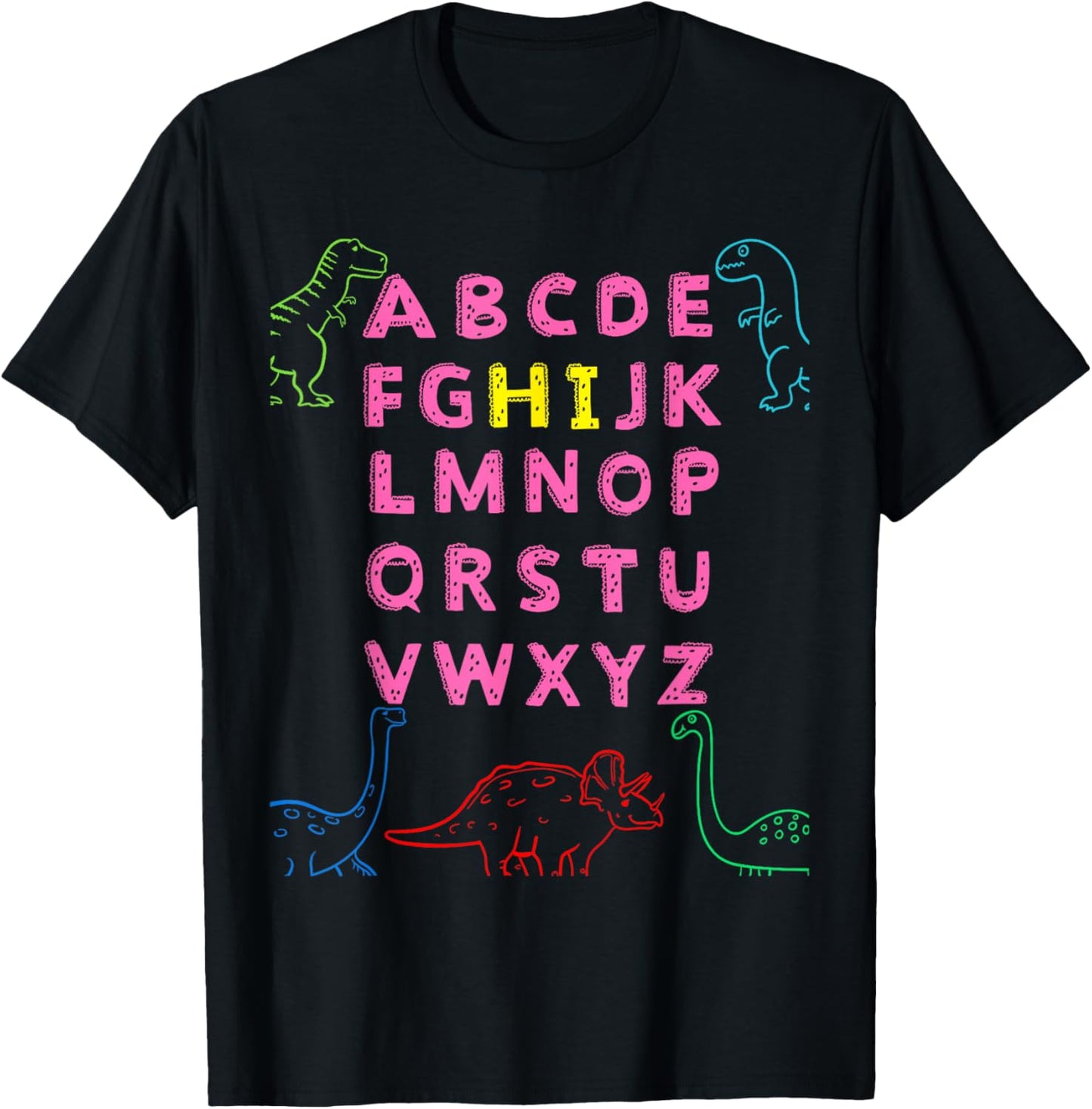 Dinosaur Hi Alphabet Letter Kindergarten Students Boys Kids T-Shirt