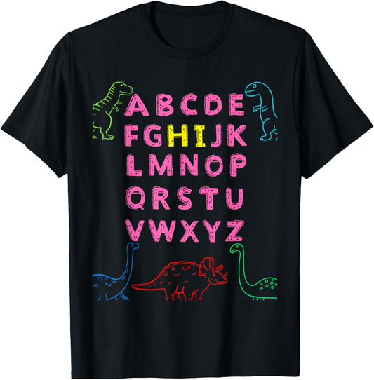 Dinosaur Hi Alphabet Letter Kindergarten Students Boys Kids T-Shirt
