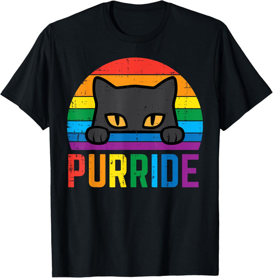 Gay Cat Pride Purride Rainbow Flag LGBTQ Kitten Women Men T-Shirt