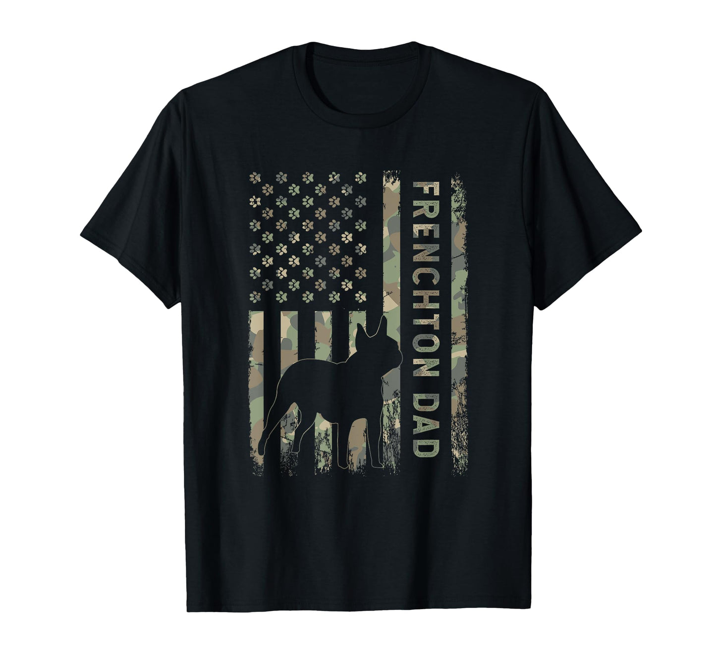 Frenchton Dad French Bulldog Boston Terrier Camo USA Flag T-Shirt
