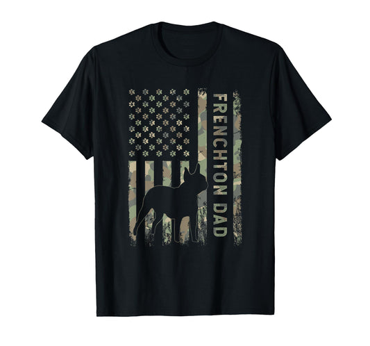 Frenchton Dad French Bulldog Boston Terrier Camo USA Flag T-Shirt