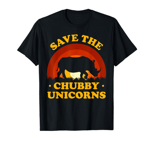 Retro Vintage Save The Chubby Unicorns Rhino Funny T-Shirt