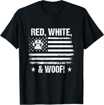Red White & Woof - Dog Paw Print US Flag Retro Men Women Kids T-Shirt