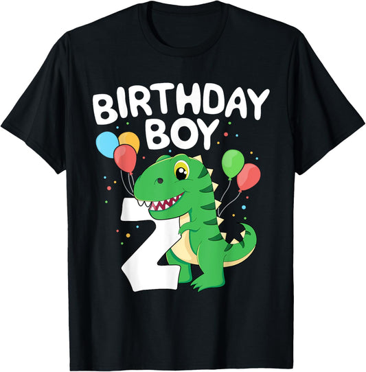 2nd Birthday Boy T-Rex Dinsoaur Party Second Kids Happy Gift T-Shirt