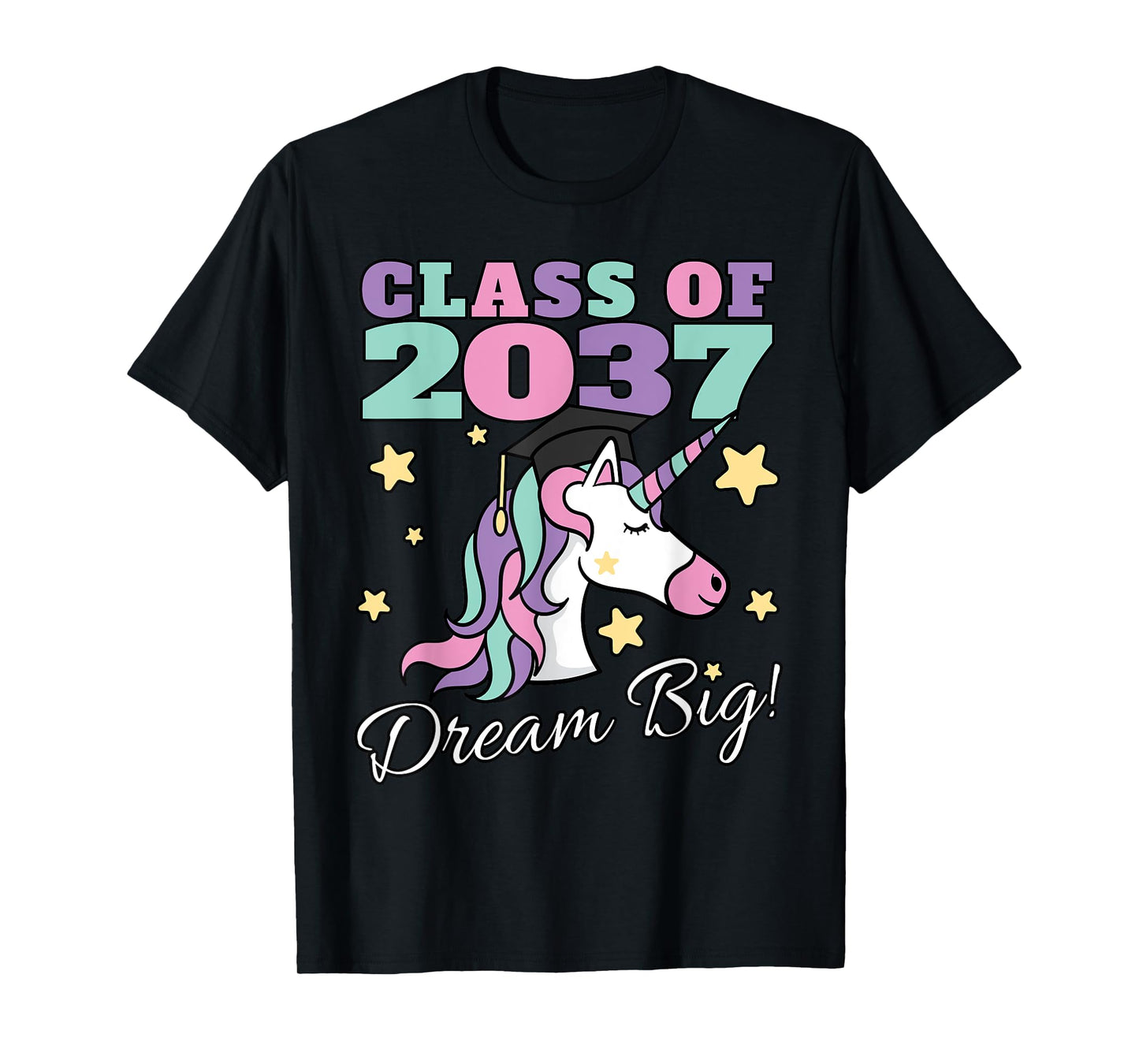 Girls Class of 2037 Magical Unicorn Graduation Cap T-Shirt