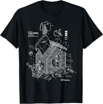 Vomaria.com Trojan Rabbit Funny T-Shirt - Unisex-Adults/Kids - Black - Short Sleeve - Cotton/Polyester - Small - Crew Neck - Classic Fit - Medieval-Themed - Movies