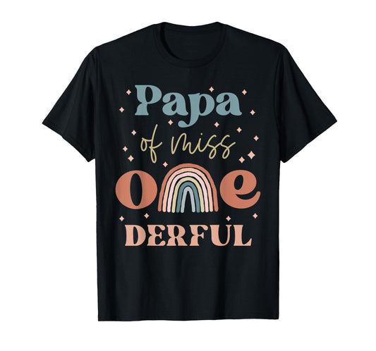 Papa of Miss Onederful Boho Rainbow Daughter First Birthday T-Shirt