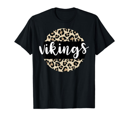Leopard Print Vikings Team Mascot School Spirit Game Night T-Shirt