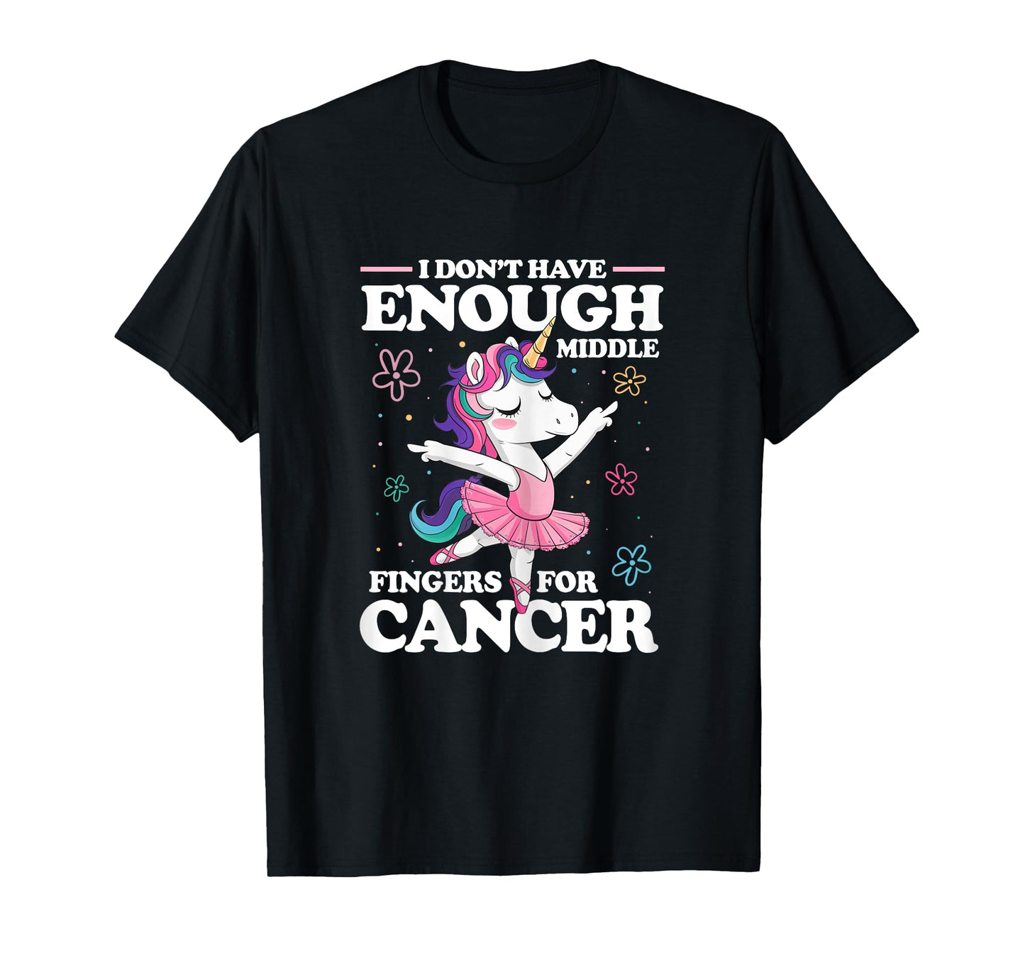 Christmas Funny I Don't Have Enough Middle Fingers For Cancer Unicorn Women's Black X-Small Modern U-Neck Short Sleeve Breast Cancer Awareness T-Shirt