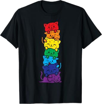 Cat Stack Rainbow Gay Pride Cute LGBT Animal Pet Lover Gift Men Women T-Shirt