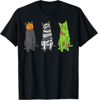 Pumpkin Mummy Zombie Black Cats Halloween Kitty Pet Gift T-Shirt