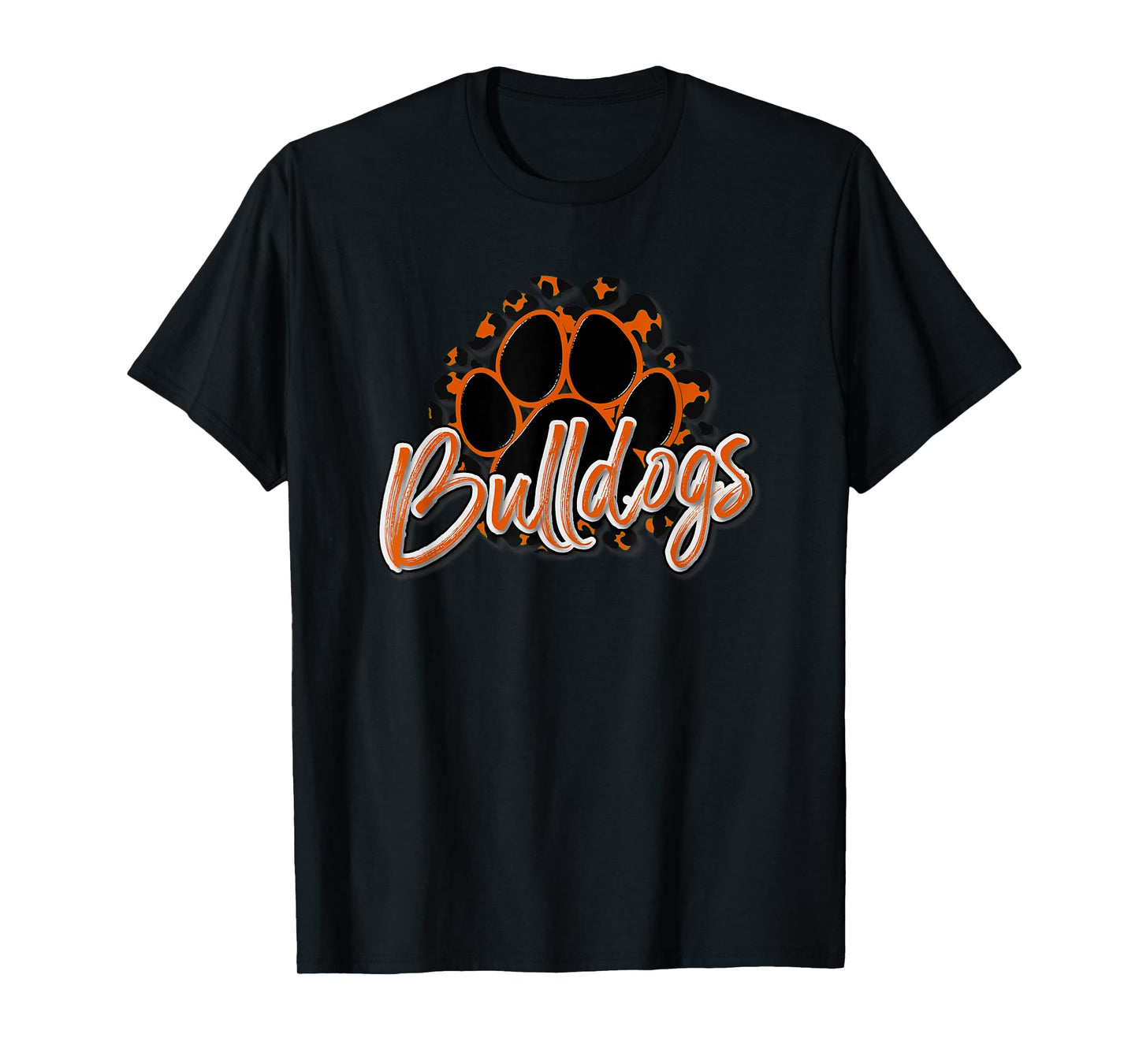 Bulldogs Orange Black Cheetah School Sports Fan Team Spirit T-Shirt