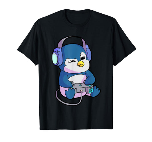 Funny Gamer Gifts & Gaming Shirts for Men & Boys - Unisex-Adults, Kids - Black - Short Sleeve - T-Shirt - Small - Modern - Gamer Penguin Theme - Christmas, Birthday