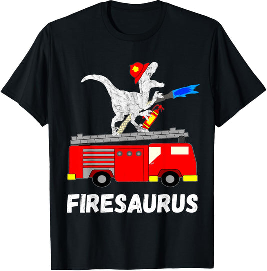 Fire Department Dinosaur Funny Fire Truck T-Shirt