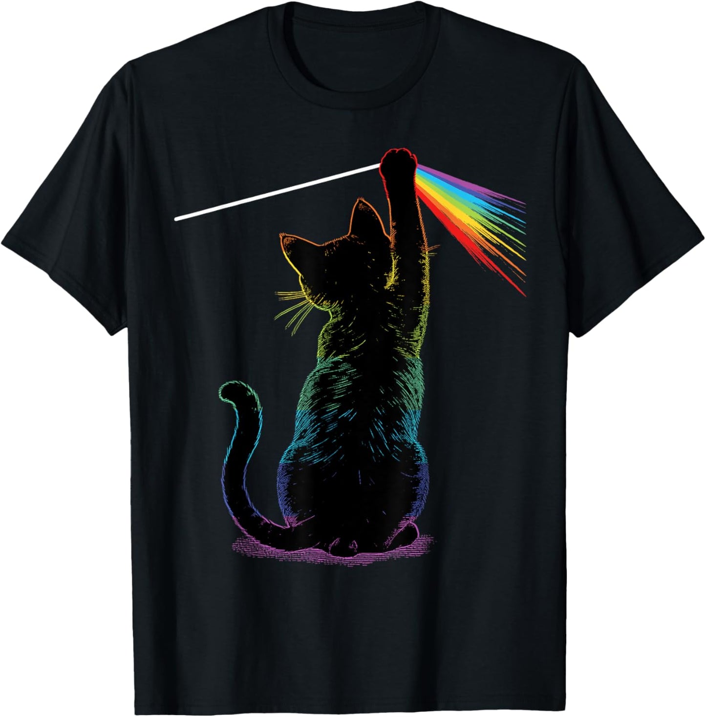 Black Cat Rainbow Light Prism Science Lover Physics LGBT T-Shirt