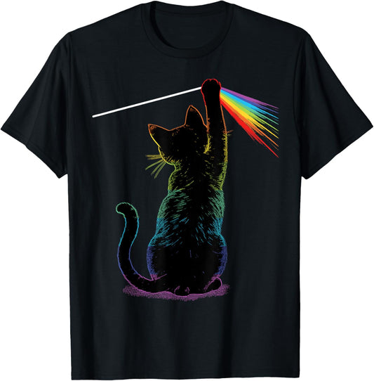 Black Cat Rainbow Light Prism Science Lover Physics LGBT T-Shirt