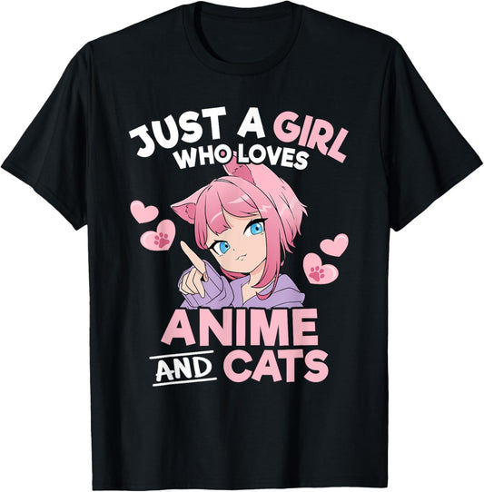 Just A Girl Who Loves Anime And Cats Cute Otaku Manga T-Shirt