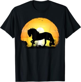 Sunset Horse Breed Silhouette - Friesian T-Shirt