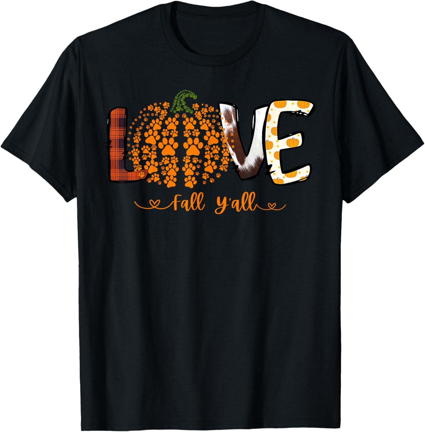 Love Fall Y'all Pumpkin Dog Paw Print Autumn Falling T-Shirt