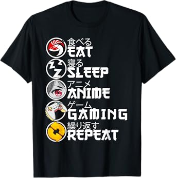 Retro Eat Sleep Anime Gaming Repeat Kawaii Anime Manga Gamer T-Shirt