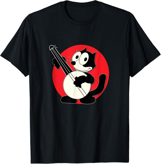 Felix Cat Plays Banjo Vintage Cartoon Retro Graphic Tee T-Shirt