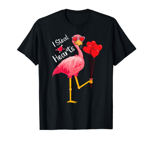 I Steal Hearts - Funny Flamingo Lover Valentine's Day Quotes T-Shirt