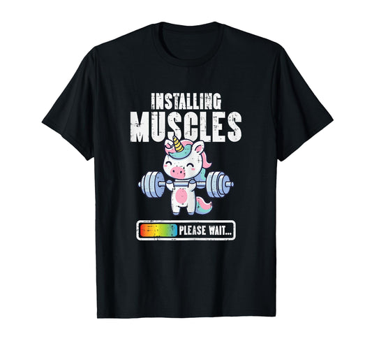 Gym Unicorn Installing Muscles Funny Workout Women Girls Kid T-Shirt