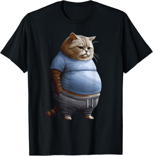Funny Fat Sad Cat Art Design Fat Kitten Cat Lover Fat Cat T-Shirt