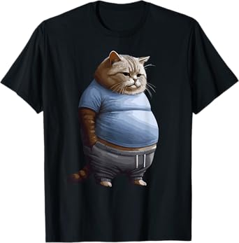 Funny Fat Sad Cat Art Design Fat Kitten Cat Lover Fat Cat T-Shirt