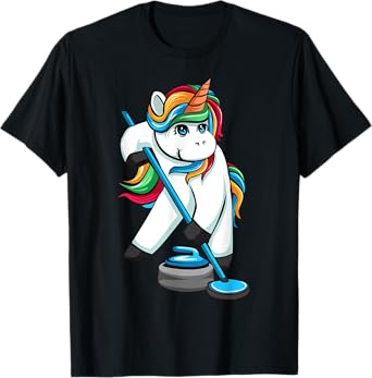 Funny Unicorn Curling Design For Men Women Curling Player T-Shirt