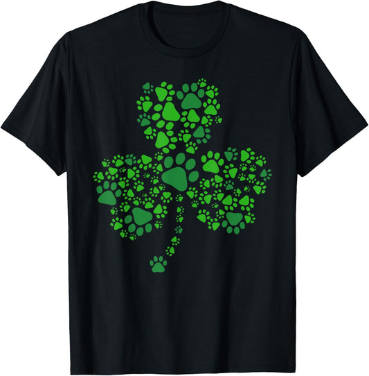 Dog Paw Irish Lucky Green Shamrock Clover St Patrick's Day T-Shirt