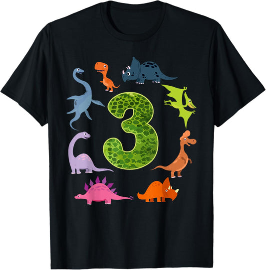 Dino Birthday Funny For 3 Years Old Kid Boy Loves Dinosaurs T-Shirt