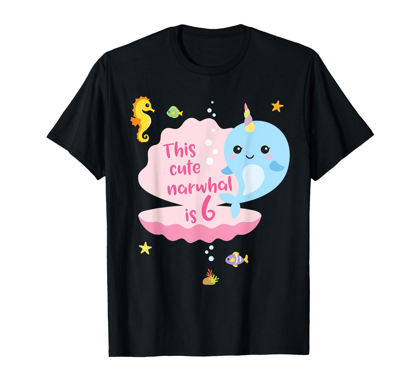 6th Birthday 6 Year Old Girl Boy Gift Narwhal Sea Unicorn T-Shirt