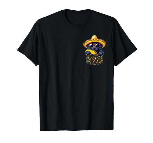 Mexican Dog Black Labrador Retrieve In A Pocket Holding Taco T-Shirt