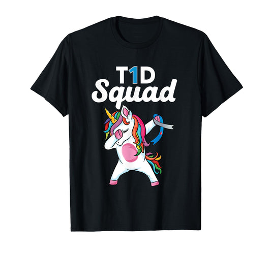 T1D squad Dabbing unicorn support Type 1 Diabetes Awareness T-Shirt