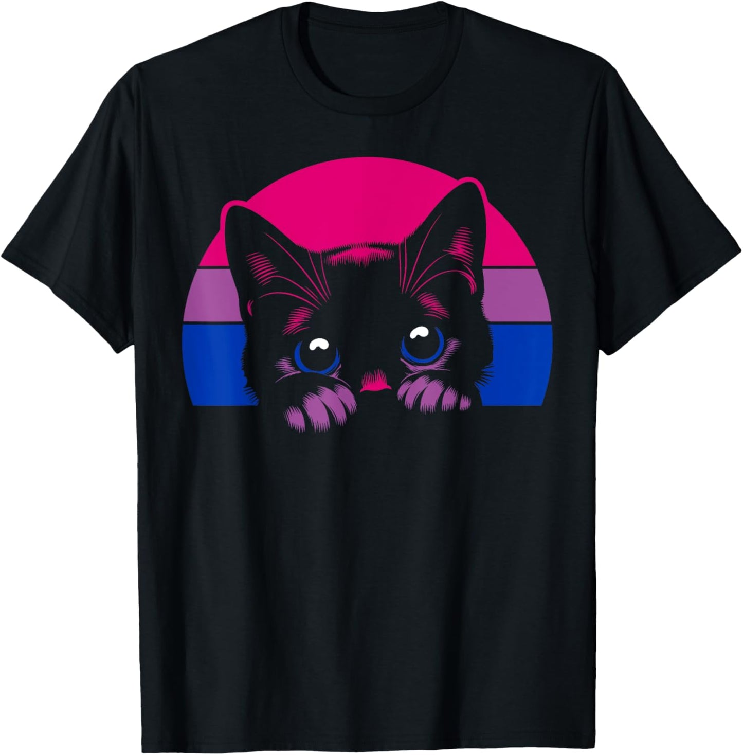 Bisexual Peeking Cat Bi Pride LGBTQ+ Flag Sunset T-Shirt