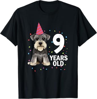 9 Years Old Birthday Schnauzer Dog Lover Puppy 9th Party Kid T-Shirt