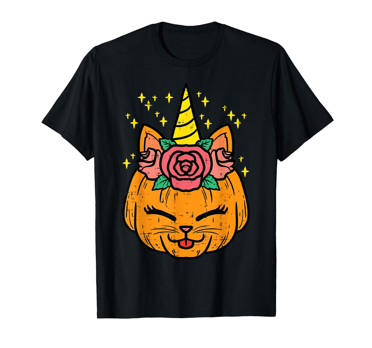Pumpkin Unicorn Cat Cute Halloween Costume Girls Women Kids T-Shirt