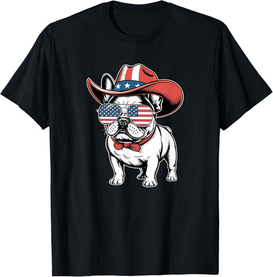 Cute French Bulldog Funny Dog USA American Flag 4th Of July T-Shirt