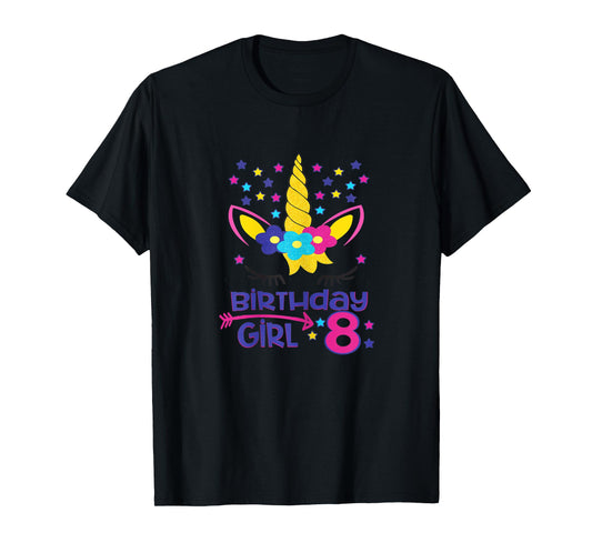 Birthday Girl 8 Unicorn Stars Unicorn Birthday 8 Year Old T-Shirt