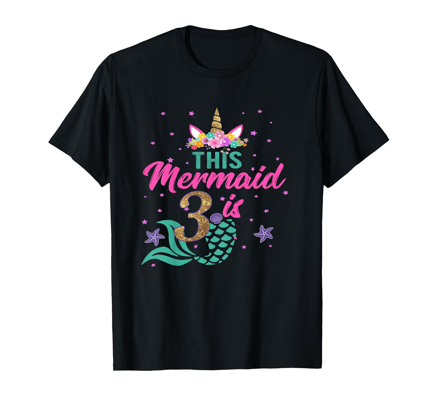 3rd Birthday Girl Unicorn Shirt Mermaid Tail 3 Years Old T-Shirt