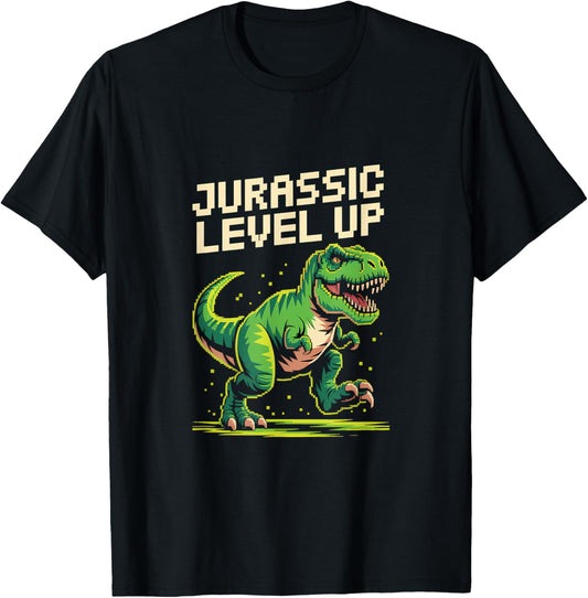 Jurassic Level Up Pixel Dinosaur Birthday Gamer T-Shirt