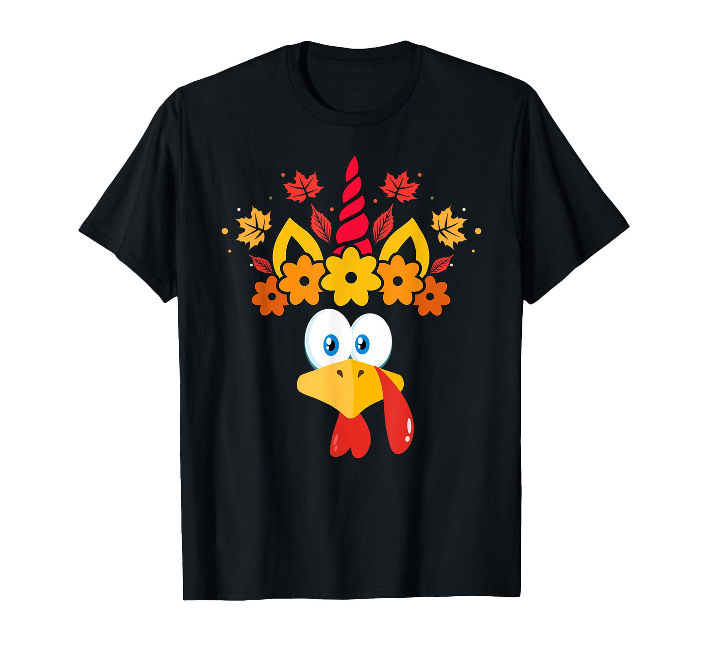 Funny Turkey Unicorn Face Girls Thanksgiving Kids T-Shirt