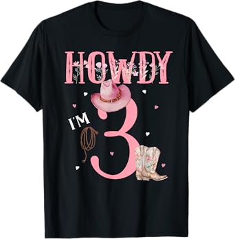 Howdy I'm 3 Cute Little Cowgirl Western Rodeo 3rd Birthday T-Shirt