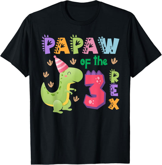 Papaw of the Three Rex Birthday Dinosaur Family Matching T-Shirt