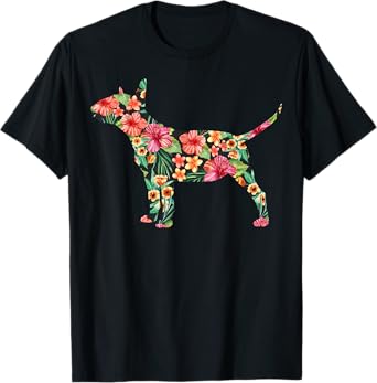Bull Terrier Flower Funny Dog Silhouette Floral Gifts Women T-Shirt