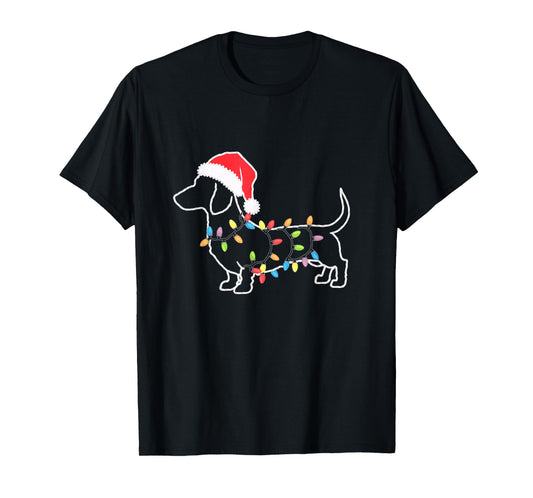 Dachshund Christmas Lights Santa T-Shirt